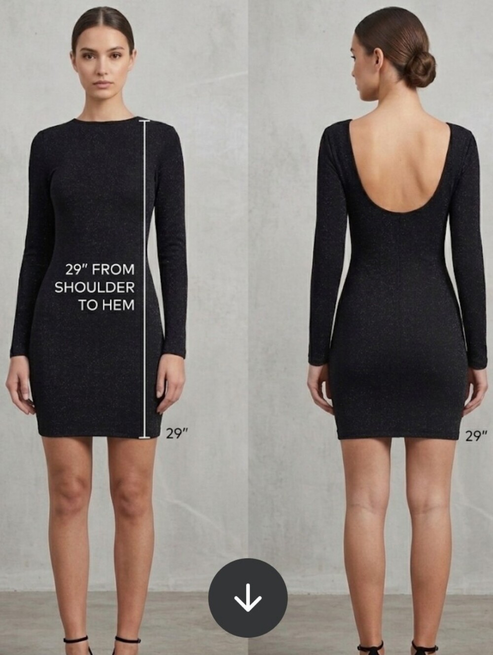 Divided H&M Black Shimmer Long-Sleeve Scoop Back Bodycon Mini Dress